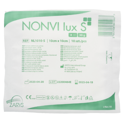 Kompresy włókninowe jałowe 10 cm x 10 cm NONVI lux S Zarys 100 szt.