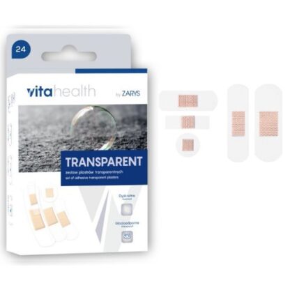 Zestaw plastrów wodoodpornych transparentnych VitaHealth Zarys mix rozmiarów – 24 szt.