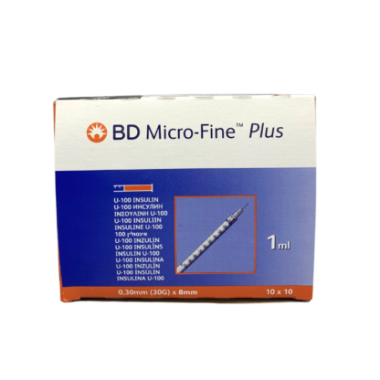Strzykawki insulinowe 1 ml U-100 BECTON DICKINSON z igłą 0,3 x 8 mm - 100 szt.