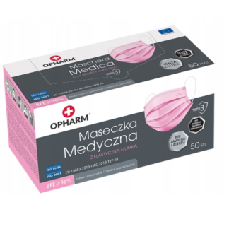 Maseczki medyczne różowe OPHARM TYP IIR 50 szt. NOWOŚĆ