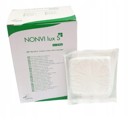 Kompresy włókninowe jałowe 7,5 cm x 7,5 cm NONVI lux S Zarys 125 szt.