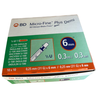 Strzykawki insulinowe 0,3 ml z igłą 6 mm BD Micro-Fine Plus Demi 100 szt.