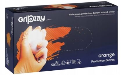 Rękawice nitrylowe bezpudrowe pomarańczowe Gripzzly r. XL 50 sztuk