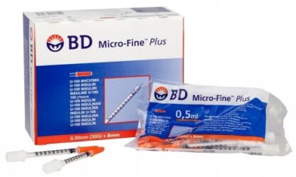Strzykawki insulinowe 0,5 ml BECTON DICKINSON z igłą 0,3 x 8 mm - 100 szt.