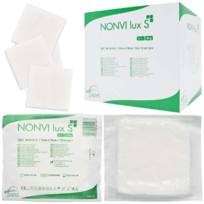 Kompresy włókninowe jałowe 10 cm x 10 cm NONVI lux S Zarys 100 szt.